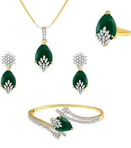 YouBella Signature Collection American Diamond Combo of Pendant Set/Necklace Set with Earrings, Bracelet and Ring for Girls and Women (Green)