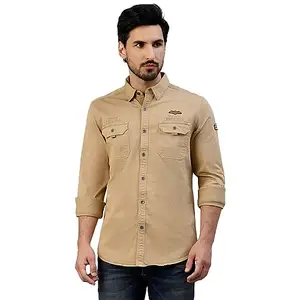 Royal Enfield Men's Regular Fit Shirt (SHA230003_Light Brown