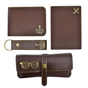 YOUR GIFT STUDIO Men's Leather Combo | Men's Vegan Leather Combo Default Charm | Men's Wallet, Passport Cover, Eyewear Case & Keychain (Brown)