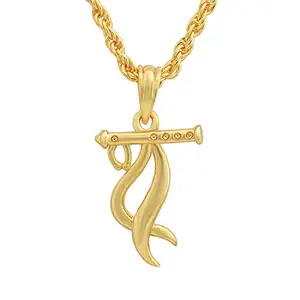 DULCI Gold Tone Hindu God Shri Krishna Muralidhar Flute Charm Rope Chain Pendant Locket Necklace Spiritual Temple Jewelry For Men/Women