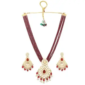 M.D KARAT ART trendy gold plated white kunden & beads jewellery necklace set with earring jewellery set for women (SET 0148N)
