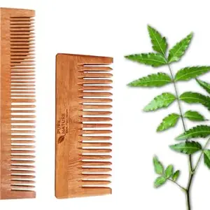 Kachi Neem Wooden organic Small Shampoo Comb And Wooden Comb With Handle Combo Set Pack For Hair Growth And Hair Fall,Dandruff,Frizz Control