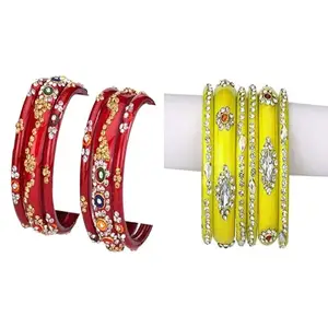 Somil Combo Bangle Set For Women | Traditional Daily Bangles | Perfect For Parties & Functions, Pack Of 12, Red, Yellow -D512