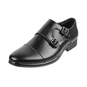 Mochi Men Black Double Monk Leather Shoe UK/6 EU/40 (19-78)