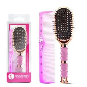 Majestique Premium Mini Paddle Hair Brush with Combs | Detangles, Smoothens, and Reduces Hairfall | Ideal for Women & Men | Perfect for Wet & Dry Hair - 2Pcs