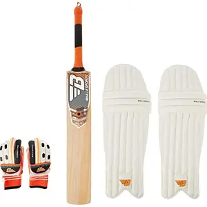 BHAJJI KASHMIRI WILLOW CRICKET BAT ELITE SIZE-5 WITH BATTING PAD 101 BOYS WITH BATTING GLOVES 202 BOYS