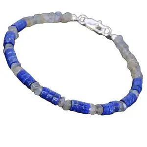 RRJEWELZ Labradorite & Lapis Lazuli bracelet for men & women - 4mm Rondelle & Tyre Faceted & Smooth beads - 7 Inch with Silver plated clasp – Healing, Fashion, Gift, Spiritual, Yoga|LCBR_RR_07965