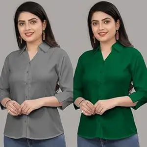 Formal Cotton Blend Shirt for Women with 3/4 Sleeve for Casual Wear Combo of 2