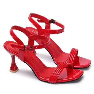 STRASSE PARIS Amazing Design Women's & Girls Red Sandal Slim Heels Sandal Stylish and Fashionable| Stylish Latest & Trending Heels Sandals