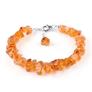 LKBEADS Silver Plated Bracelet with Orange Rough Madeira Citrine Beads – Nugget Tumble 5-6mm – 7 inch Adjustable – For Men & Women|LK_STACK_04546