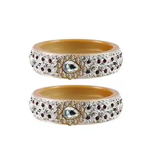 MAYA FASHION Cream stone Stud Acrylic-Brass Bangle Elegant Extra Large Size Bangle | Perfect Fit for Plus Size banglesTrendy and Comfortable Fit for woman and girls | (Sku-ban4587)