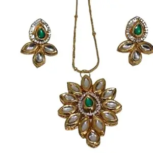 Stylish Fashionable Long Golden Pendant Necklace Set for Women & Girls