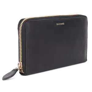 Silviano Chiswick Women’s Ziparound Wallet – Black Full-Grain Leather Purse with Card Holders, Coin Pocket, Gold Hardware, Stylish Zip Closure, Spacious Interior – Gift Box Included