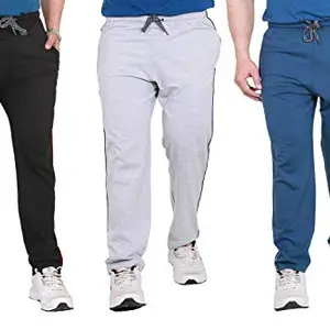 Epoxy Men's Cotton Regular Fit Track Pants Combo Pack of 3 (Blue, Grey, XL)