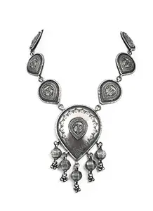 Shyle 925 Sterling Silver Long Necklace, Tattva Intricate Vintage Inspired Statement Necklace,Well Stamped with 925,Handcrafted Oxidized Tribal Long Statement Necklace, Gift for Her