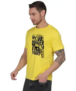 Stylish Men's Printed Cotton T-Shirt - Round Neck, Classic Fit Yellow