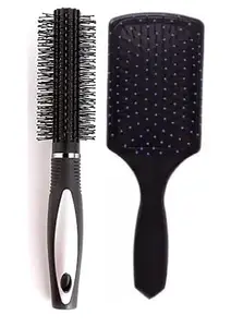 MF Round Rolling Curling Roller Comb Hair Brush With Professional Paddle Hair Brush Comb | Paddle Hair Brush Comb For Men & Women | Curling Roller Comb