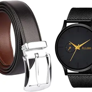 Watch & Belt Combo (Black) | Leather Belt for Men | Black Watch for Men, Boyfriend, Husband, Brother