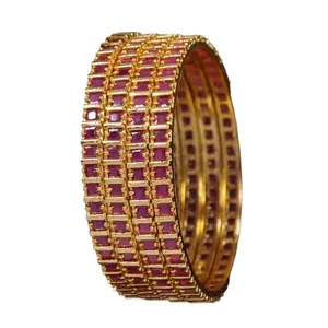 ORNA FASHION Brass Cubic Zirconia, Diamond PINK RUBY Gold-plated Bangle Set (2.6)