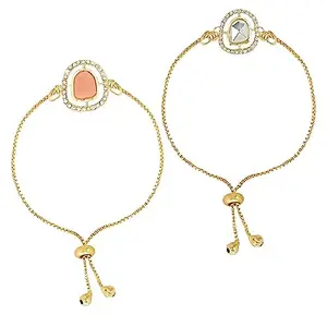I Jewels Rakshabandhan Special Designer Pearl Hanging Lumba Bracelet Rakhi For Bhabhi/Sister (R094-LCO) (Set of 2)