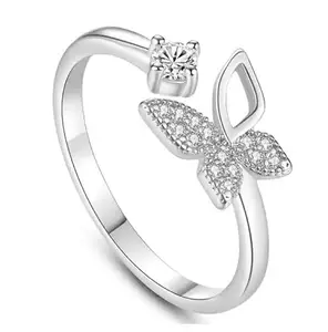 Silver Color Stainless Steel Valentine's Day Adjustable/Openable Size Diamond AD Nug Studded Love Sparkling Hollow Wings Butterfly Shape Charming Thumb Finger Rings