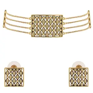 VOYLLA Woven Wonders Wavy Weave Choker Necklace Set For Women|Women Choker Necklace Sets|Gift For Women|Chic|Summer|Giift For Sister|Korean|Work Wear|Travel|Vacation|Rakshabandhan Gift|