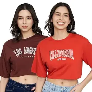 TREND LEVEL Stylish Women Crop Top with Short Sleeves |Trendy Tshirt for Office Wear/Casual Wear/Girls(Pack of 2 (Crop Tshirt TL088-TL089) Brown
