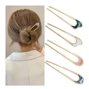 4 Metal U-Shape Oval Side Comb Hairpin Hair Fork Clip Stick Hair Bun Updo Hair Sticks Gold Silver Chignon Pin Grips for Women Hair Styling Tool Accessories