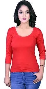 Kanchan World Women's Round Neck Solid Full Sleeve Plane T-Shirt A31 Red