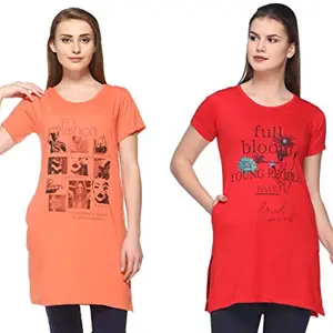 In Love Women’s Plus Size Cotton Printed T-Shirt with Pocket – Combo Pack of 2