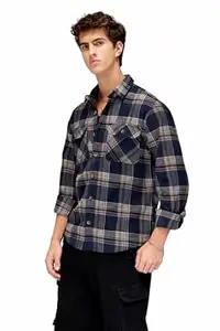 WROGN Men's Cotton Shacket | Checkered Pattern | Regular Fit