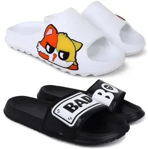 Pampy Angel Combo Pack of 2 Slipper/Flip Flops/Slides/Clogs/Sandals with Adjustable Back Strap for Men,(Y-To-Bili-White,Badboy-Black),6 (UK/India)