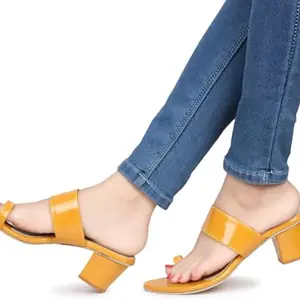 Picktoes SC-R-373 Women's Yellow Synthetic Leather Casual Heel Sandal