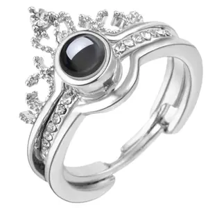 Crown Projection Ring, Stainless Steel, Silver, One Size, Men's Fashion Ring with CZ Crystals