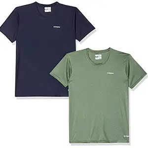 Charged Energy-004 Interlock Knit Hexagon Emboss Round Neck Sports T-Shirt Grape-Green Size Xl And Charged Pulse-006 Checker Knitt Round Neck Sports T-Shirt Navy Size Xl