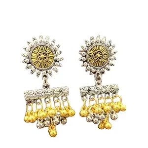 Adwait Intrigues Germen Silver Oxidised Festive traditional Earring Jhumki Stylish for Jewelry Gift Womens & Girls 7117 (Golden)
