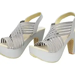 MONAQI Heels Sandal for Girls & Womens Open Chunky Heel Pump Sandals Party Wedding Strappy Sandals (Grey, numeric_3)