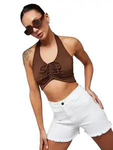 Dolce Crudo Women's Regular High Rise Regular Stretchable Denim Shorts (DOSS24DEN69-80-407-34, Ivory White, 34)