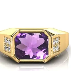 MBVGEMS 2.25 Ratti / 2.00 Carat amethyst ring gold plated Handcrafted Finger Ring With Beautifull Stone Men & Women Jewellery Collectible