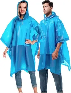 HACER EVA Raincoat Transparent Hooded Water Resistant Poncho Rain Jacket with Sleeves for Women Men Camping Rainy Season Travel (Blue)