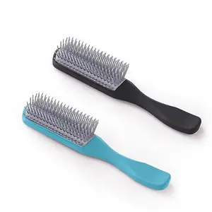 UMAI Flat Hair Brush with Strong & Flexible Bristles | 9-Row Curl Defining Brush for Thick Curly & Wavy Hair | Large Fan-type Head | Hair Styling Brush for Women & Men (Blue-Black, Pack of 2)