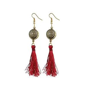 Shashwani Women's Silver Plated Hook Dangler Hanging Earrings-Red-PID26943