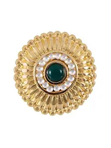 Crunchy Fashion Gold-Plated Large Finger Ring in Jodha Akbar Traditional Style for women/girls