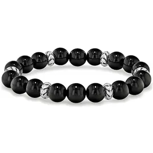 Lady Works Natural Black Agate 12mm Round Shape Smooth Cut Beads 7 Inch Stretchable Bracelet For Men & Women. Unisex Bracelet For Healing, Meditation, Prosperity, Gift & Luck|LW_BRST_01185_7.0