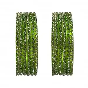 Srijman Crystal Stone Studded Bangles Set for Women – Set of 12, Multicolour, Sizes 2.4 to 2.8, Designer Traditional Chudi