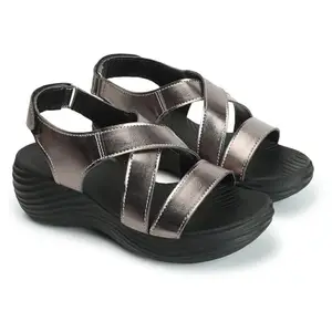 ELLE Women's Wedge Sandal-4 Kids UK (EL-ST-Wn-39 Gunmetal)
