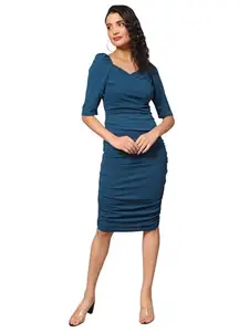 Sun Fashion And Lifestyle Cotton Lycra Steel Blue Solid Bodycon Dresses for Women (Drs1_Blue_M)
