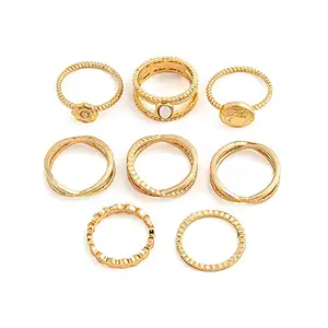 Shining Diva Fashion Latest Stylish Metal Boho Midi Finger Rings for Women and Girls - Set of 8 (rrsd14226r), Golden