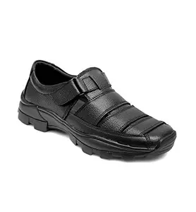 DEGARRO Mens Black Leather Stylish Full Sandals 9