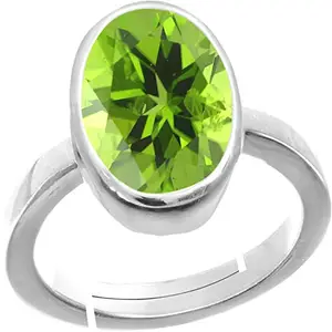 EVERYTHING GEMS 10.50 Ratti Certified Green Peridot Gemstone Silver Plated Adjustable Ring/Anguthi for Men and Women